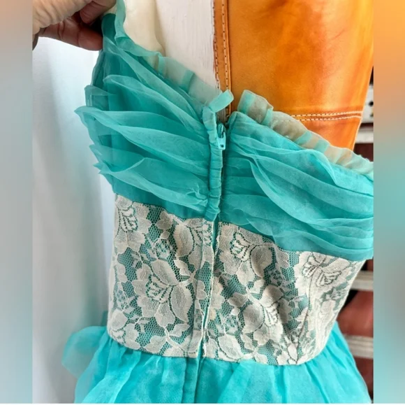 Betsey Johnson Blue and White Lace Midi Dress - Picture 8 of 10